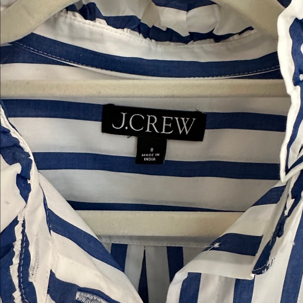 J.Crew Blue White Striped Cotton Poplin Ruffle Shirt Dress NWOT Size 8 - Picture 4 of 4